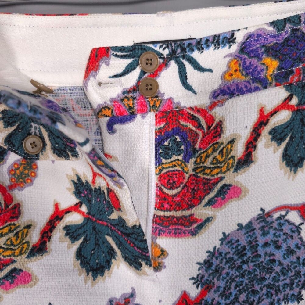 J.CREW Floral Print Cotton Pants White Pockets Straight Leg Mid Rise Size 6 - Picture 12 of 12